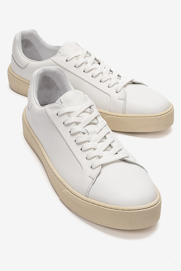 Erkek Hakiki Deri Klasik Sneakers Ayakkabı Beyaz - Güler Ayakkabı - Ürün Görseli 1
