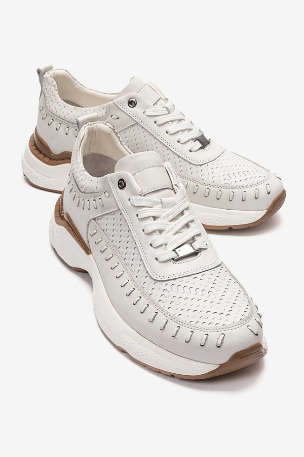 Erkek Hakiki Deri Günlük Sneakers Spor Ayakkabı Beyaz - Marcomen - Ürün Görseli 1