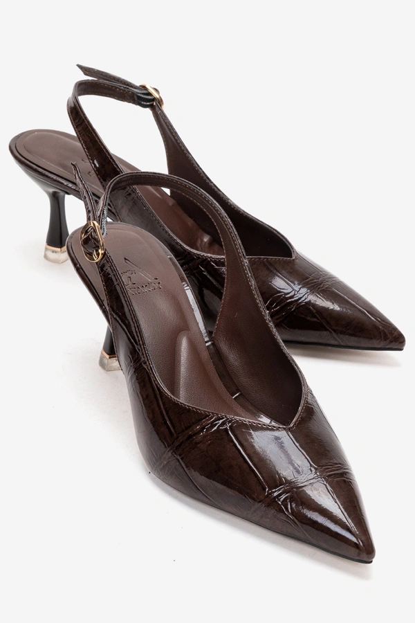 Kadın Topuklu Arkası Açık Stiletto Ayakkabı Kahve Kroko Rugan - Park Moda - Ürün Görseli 1