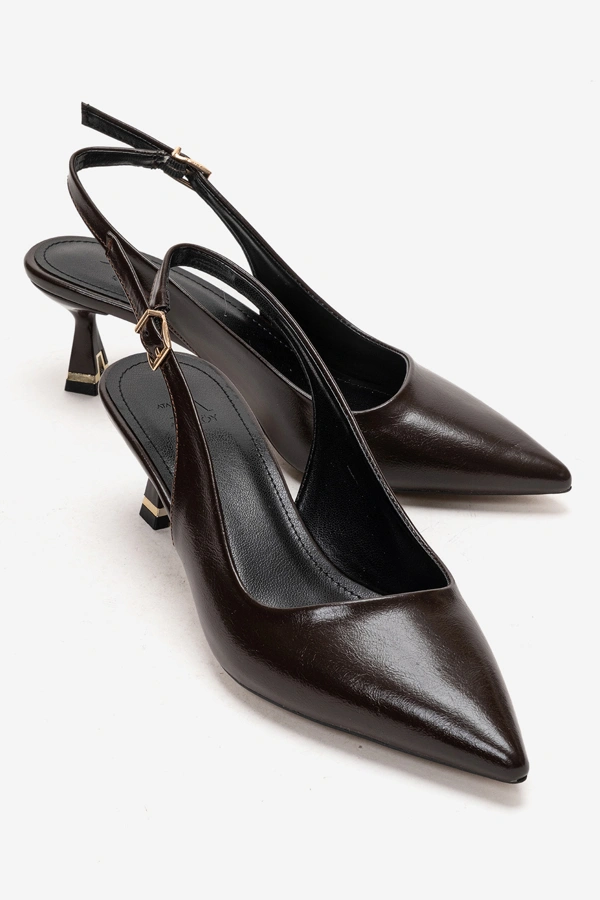 Kadın Topuklu Arkası Açık Stiletto Ayakkabı Kahve - Park Moda - Ürün Görseli 1