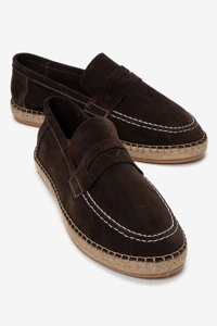 ERKEK DERİ LOAFER ESPADRİL AYAKKABI - KOYU KAHVE SUET