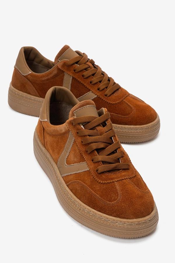 Kadın Hakiki Deri Sneakers Ayakkabı Taba Süet - Nehir Ayakkabı - Ürün Görseli 1