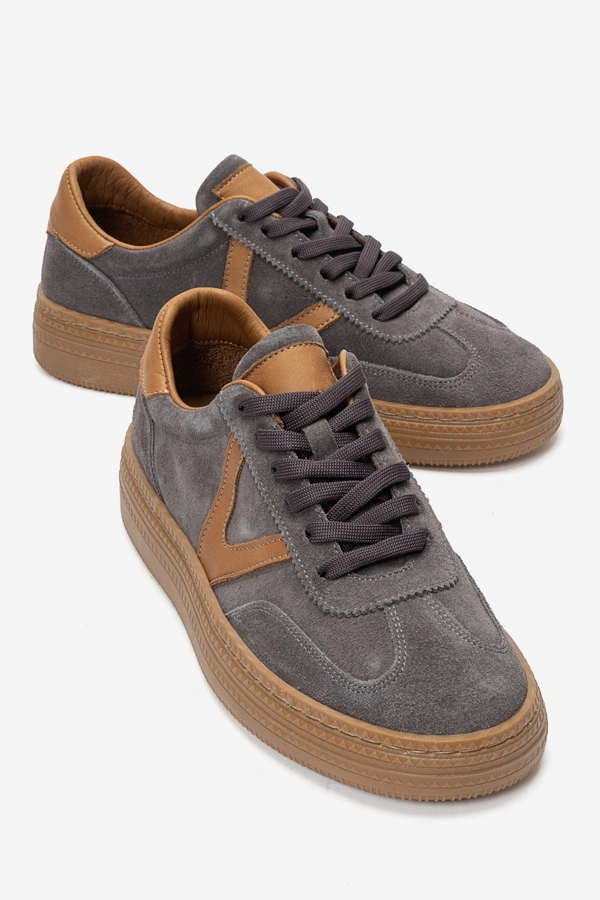 Kadın Hakiki Deri Sneakers Ayakkabı Gri Süet - Nehir Ayakkabı - Ürün Görseli 1