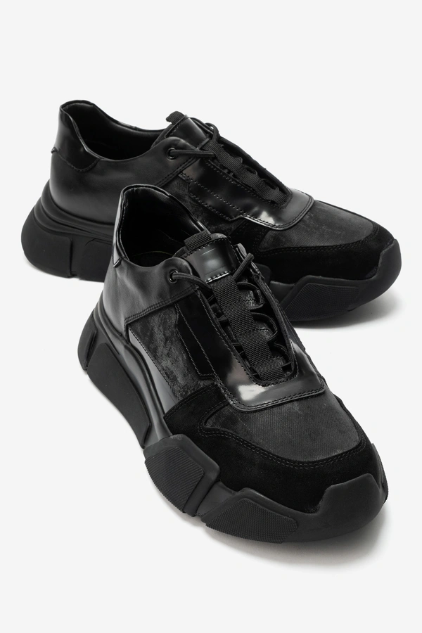 Erkek Hakiki Deri Sneakers Ayakkabı Siyah - Marcomen - Ürün Görseli 1