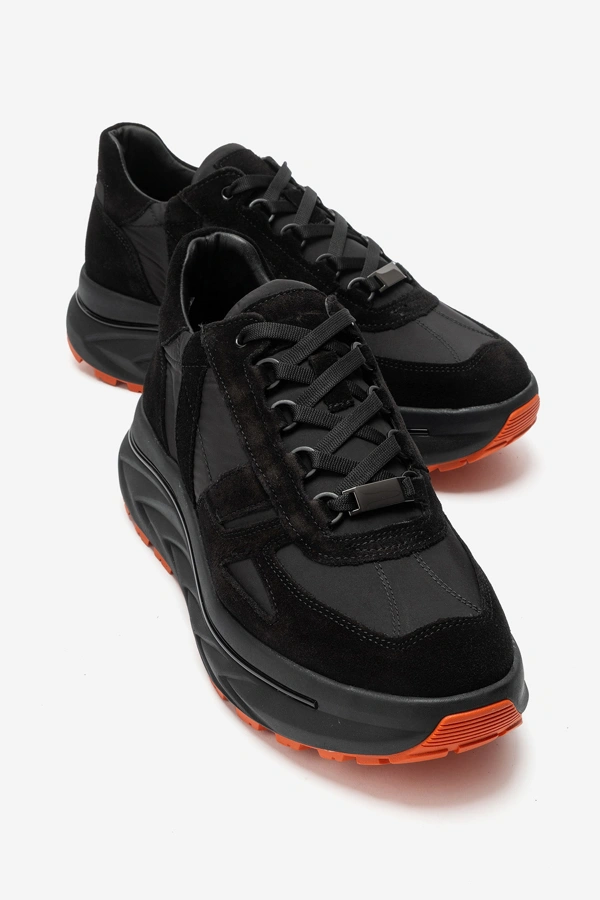 Erkek Hakiki Deri Sneakers Ayakkabı Siyah Süet - Marcomen - Ürün Görseli 1