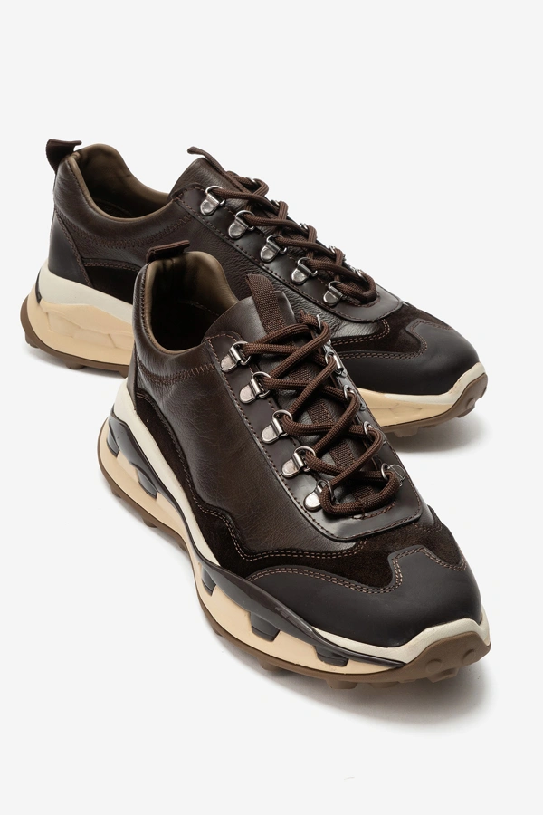 Erkek Hakki Deri Sneakers Ayakkabı Kahve - Marcomen - Ürün Görseli 1