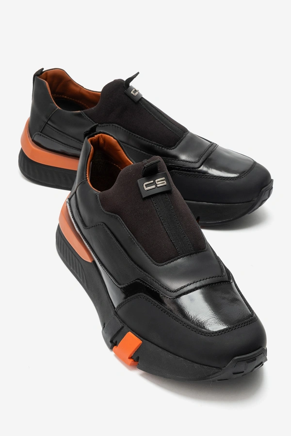 Erkek Hakiki Deri Sneakers Ayakkabı Siyah - Marcomen - Ürün Görseli 1