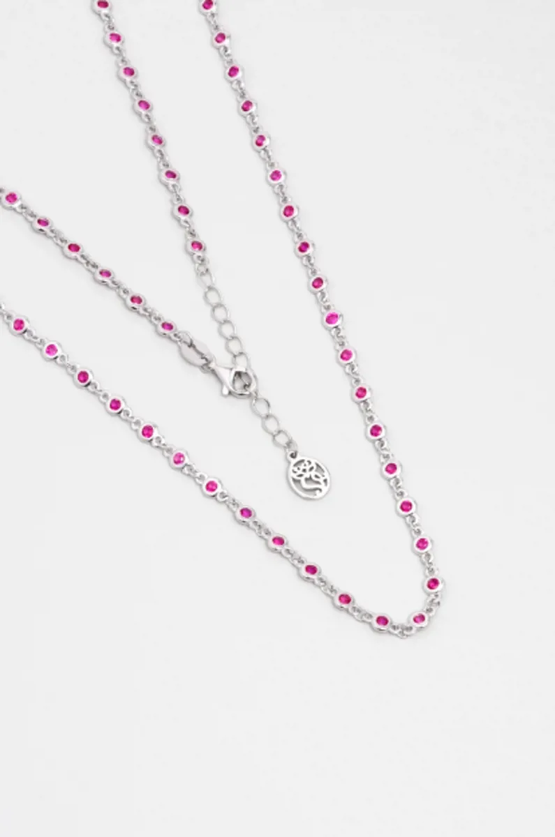 Lavinya 18 Ayar Altın Kaplama 45 Cm Gümüş Kolye Pembe Taşlı Beyaz Altın Kaplama - So CHIC... - Ürün Görseli 1