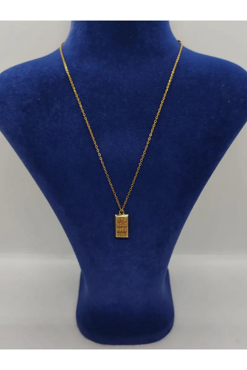 İnce Zincirli Çelik Külçe Kolye Gold - Cadde Dükkanı - Ürün Görseli 1