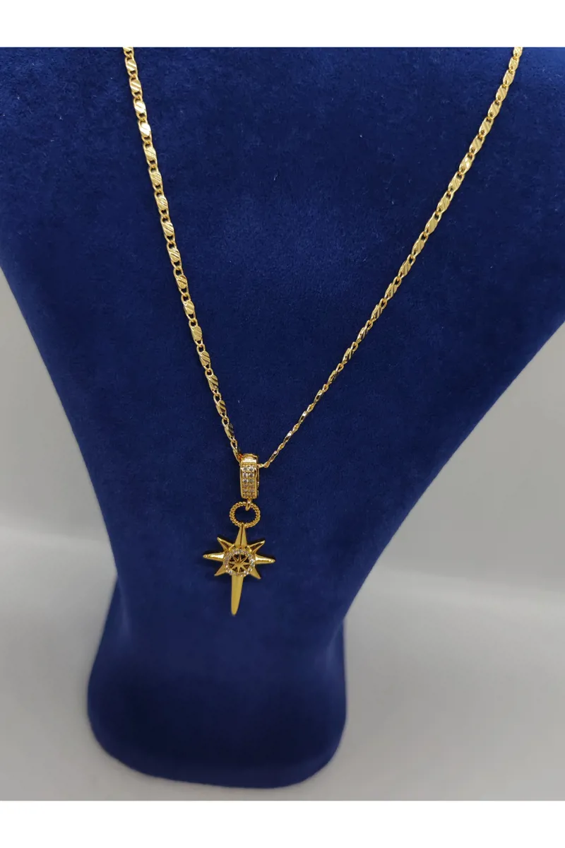 Pusulalı Kuzey Yıldızı Çelik Kolye Gold - Cadde Dükkanı - Ürün Görseli 1