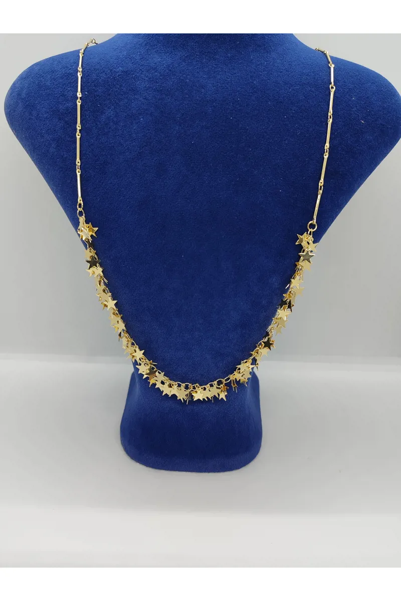 Yıldızlı Uzun Çelik Kolye Gold - Cadde Dükkanı - Ürün Görseli 1