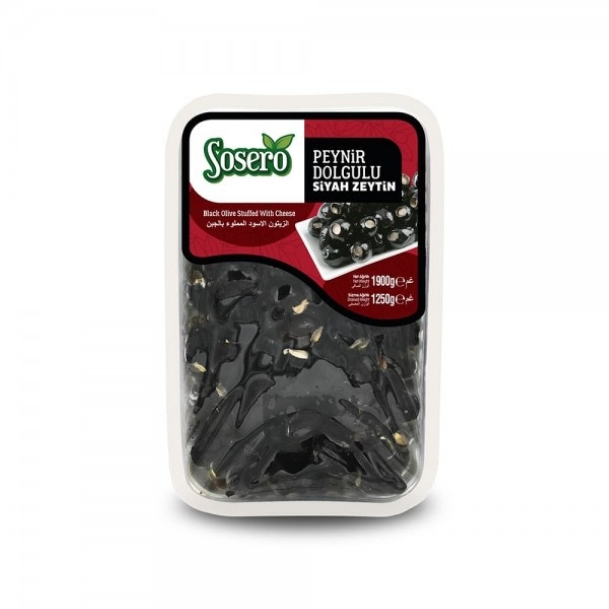 Sosero Peynir Dolgulu Siyah Zeytin 1250 gr Tabak