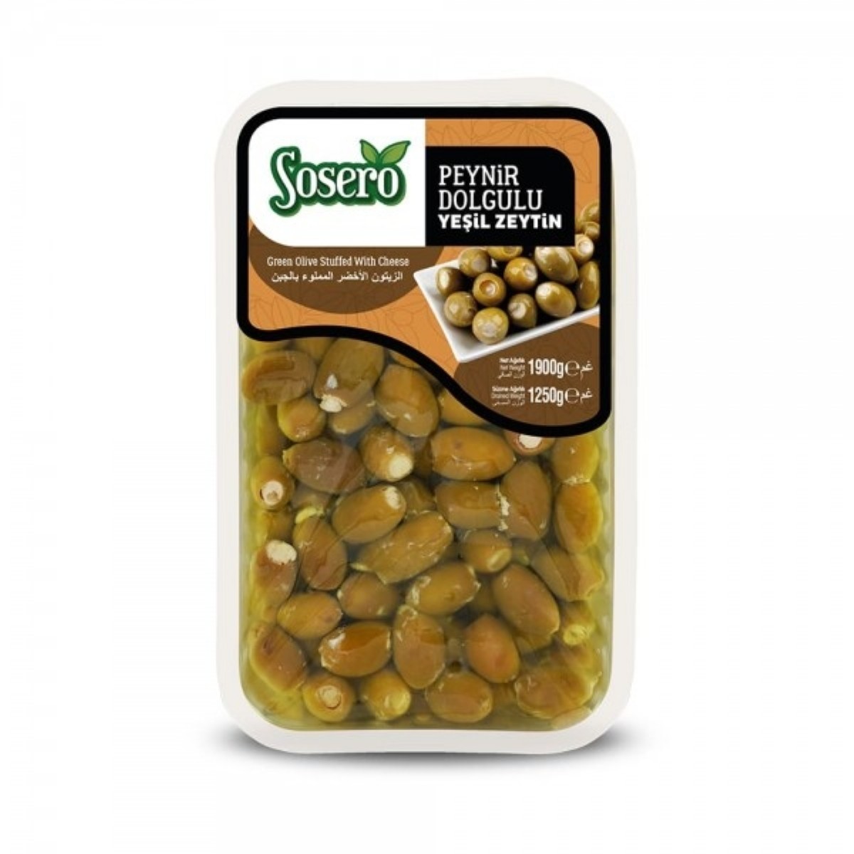 Sosero Peynir Dolgulu Yeşil Zeytin 1900 gr Tabak