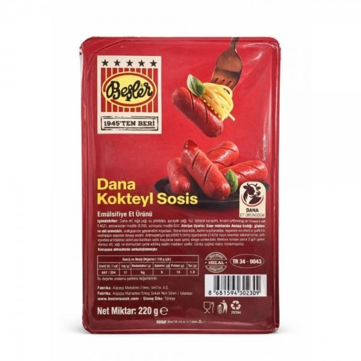 Beşler Dana Sosis 220 gr