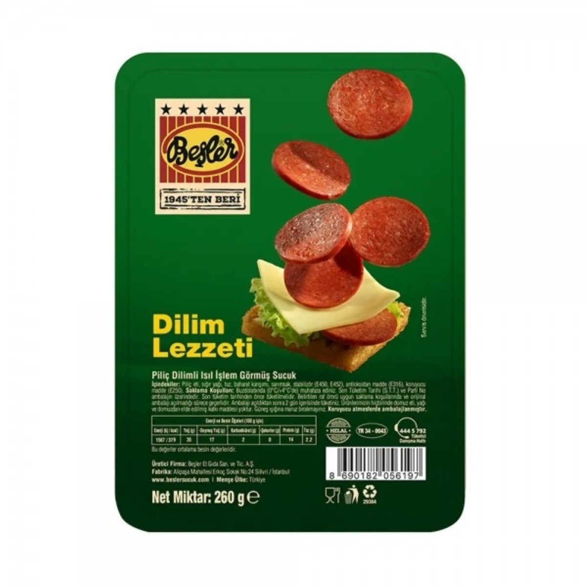 Beşler Hünkar Dilimli Piliç Sucuk 260 gr