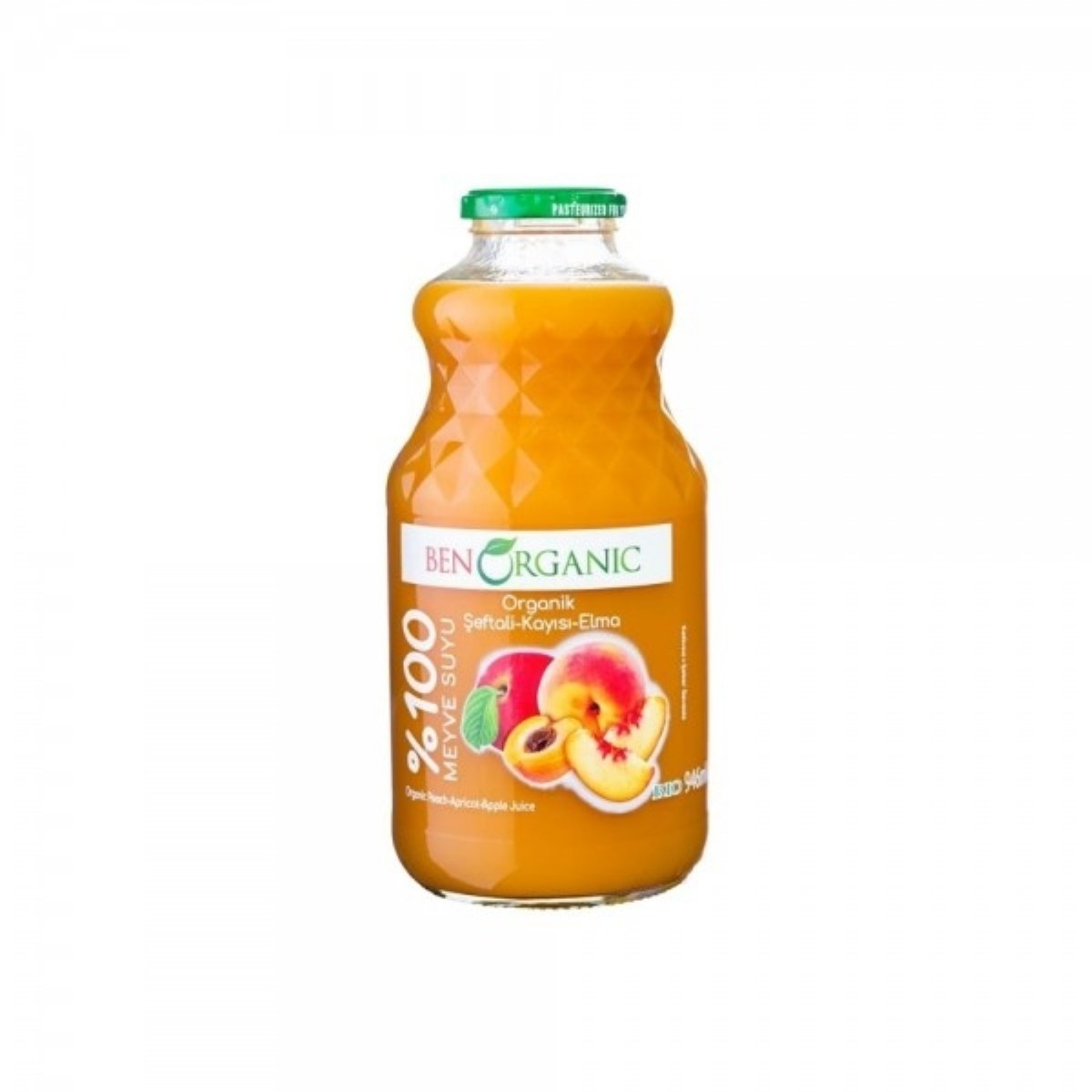 Ben Organic Organik Şeftali Kayısı Elma Meyve Suyu 946 ml Cam Şişe