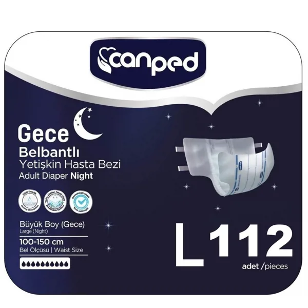 Canped Tekstil Yüzeyli Belbantlı Hasta Bezi Gece Büyük Boy L 112 Adet - Canped - Ürün Görseli 1