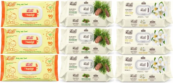 Fibril Gizemli Yasemin+Sedir Ağacı+Tapşini Islak Bebek Havlusu 90 Lı 9 Adet 810 Yaprak - Fibril - Ürün Görseli 1
