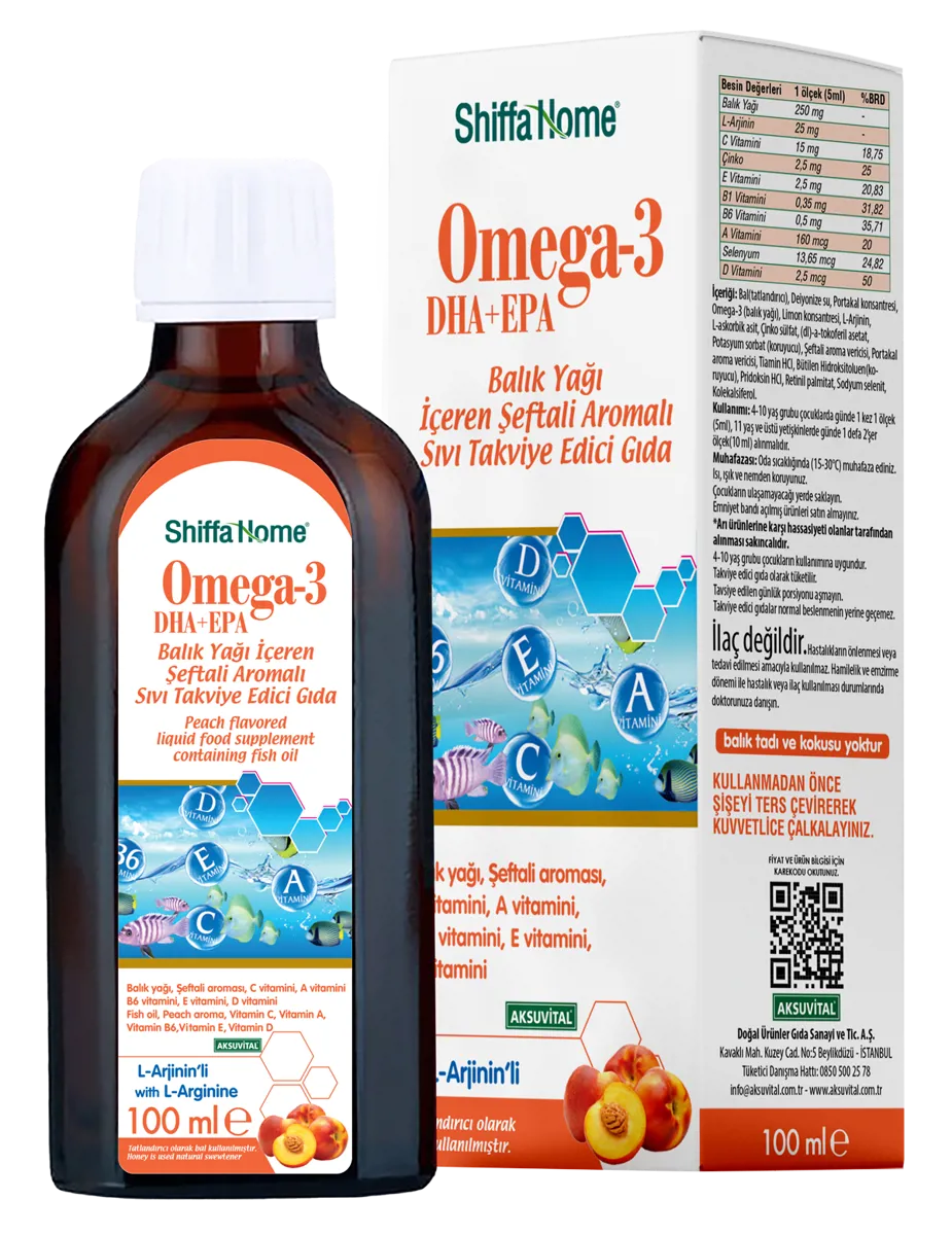 Omega-3 EPA+DHA Balık Yağı Şeftali Aromalı - Shiffa Home - Ürün Görseli 1