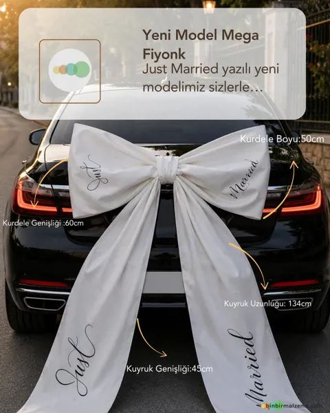 Just Married Yazılı Mega Fiyonk - Binbirmalzeme - Ürün Görseli 1