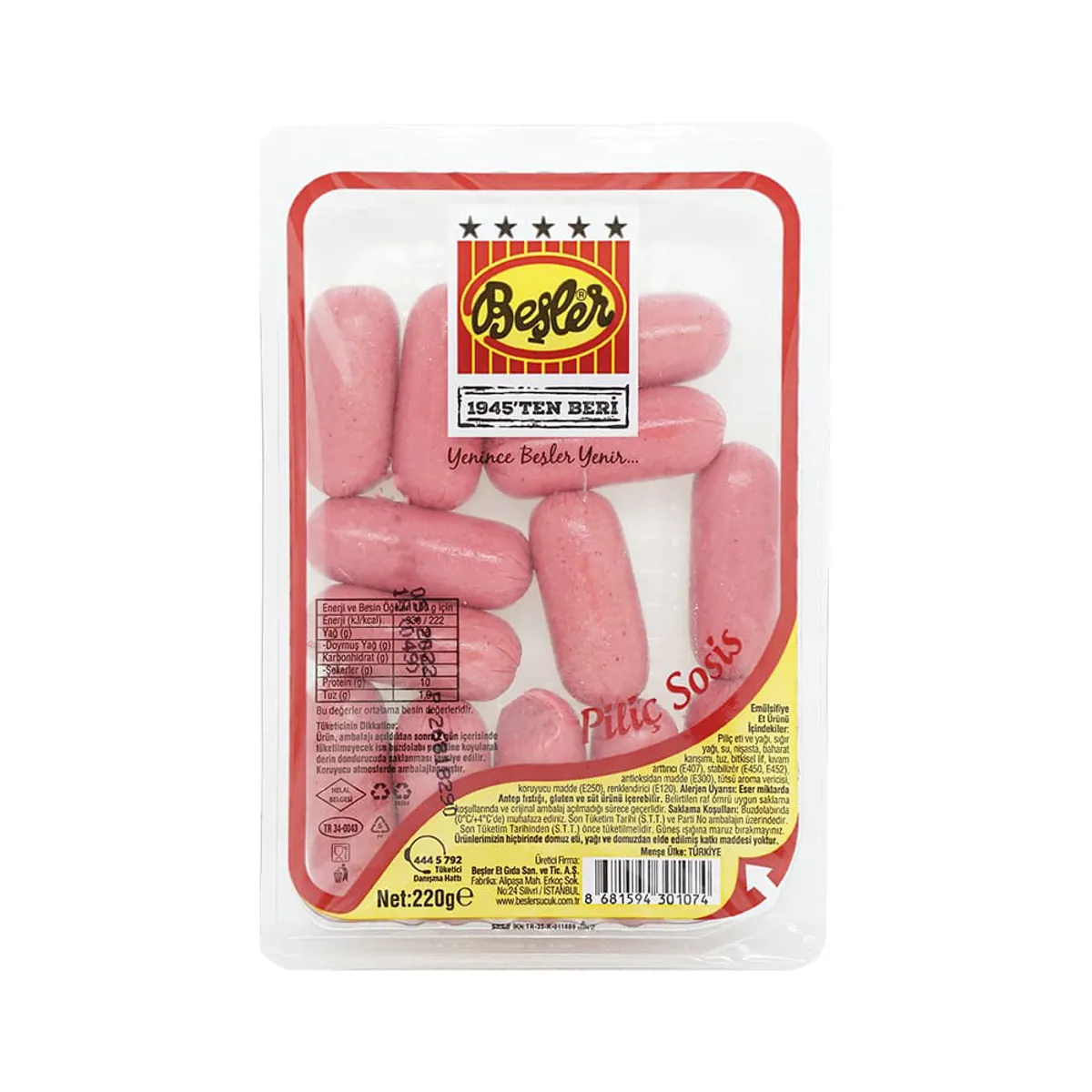 Beşler Kokteyl Piliç Sosis 220 gr - Beşler - Ürün Görseli 1
