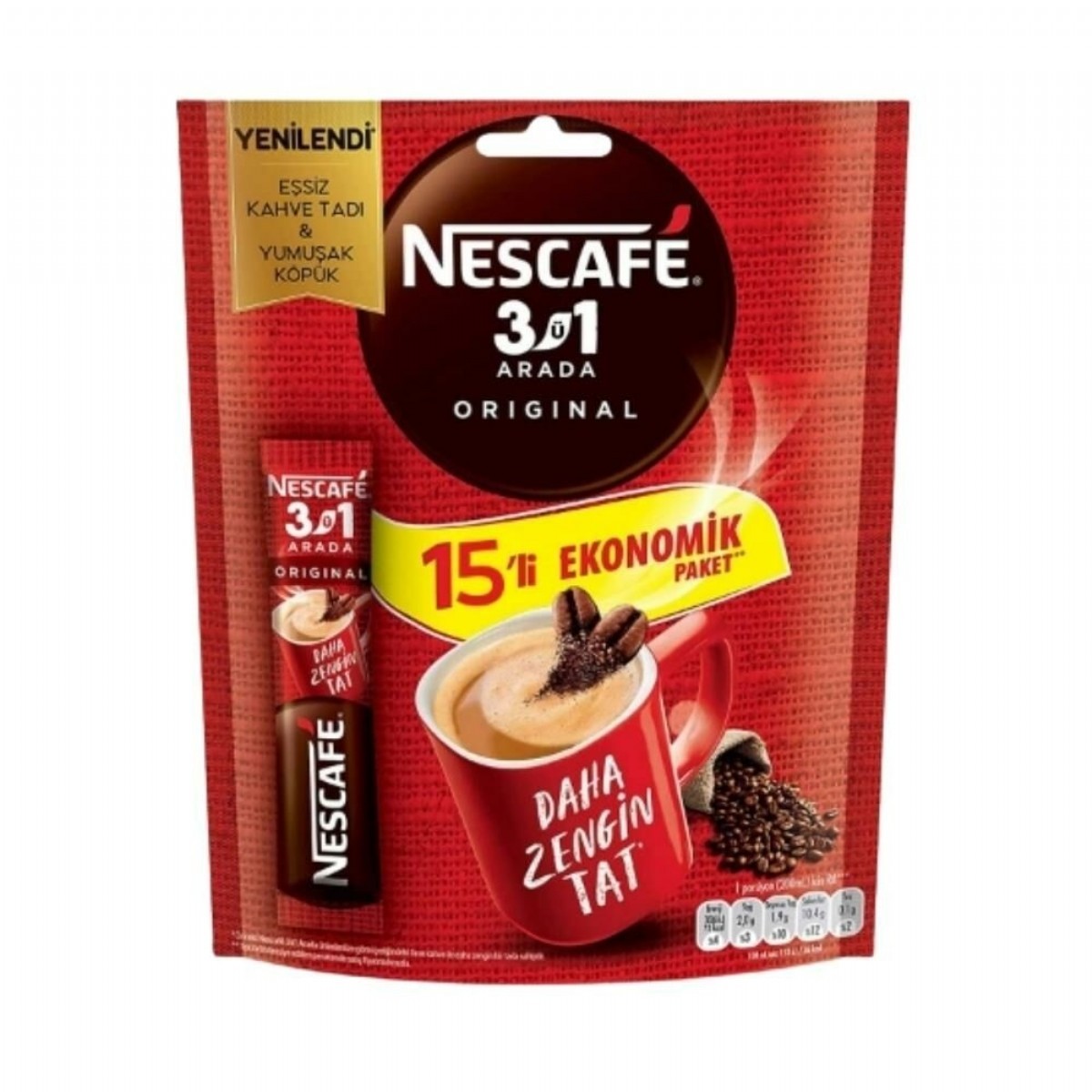 Nescafe 3'ü 1 Arada 15'li Paket