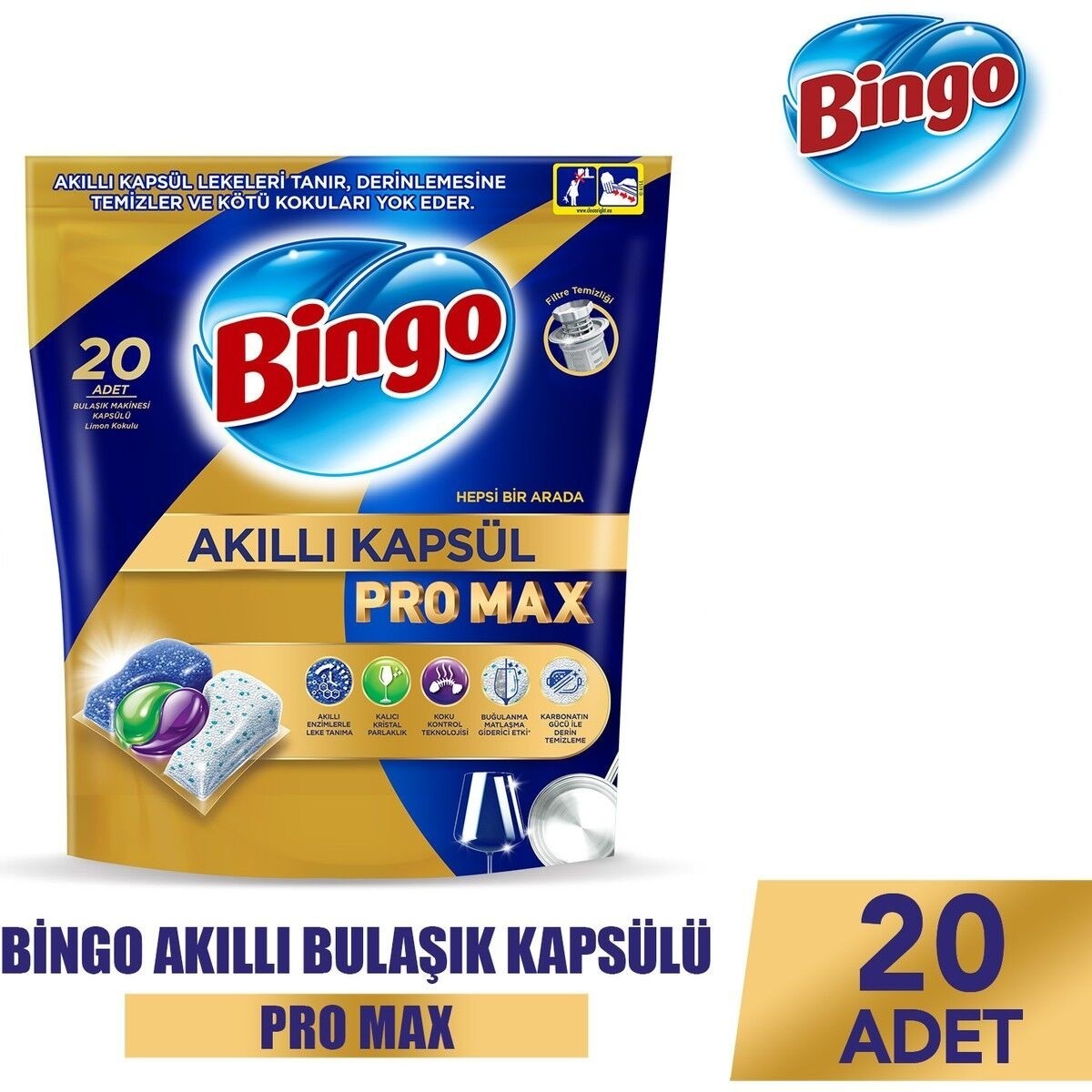 Bingo Akıllı Kapsül Pro Max Bulaşık Makinesi Deterjanı Tableti 20'li