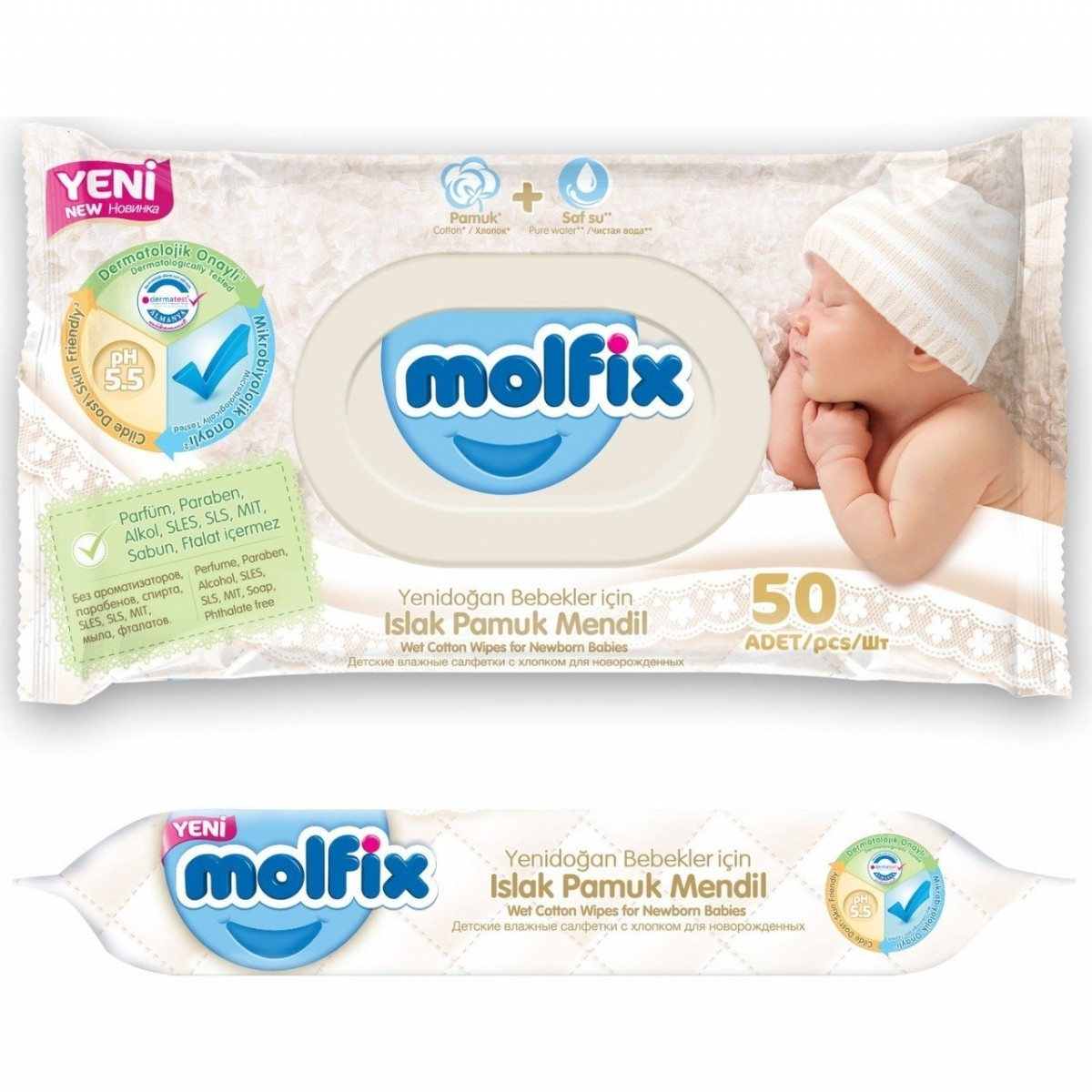 Molfix Islak Havlu 50'li Yeni Doğan İzotenik Sulu