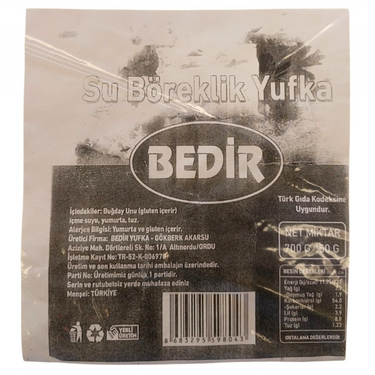 Bedir Su Böreği Yufkası 700 G