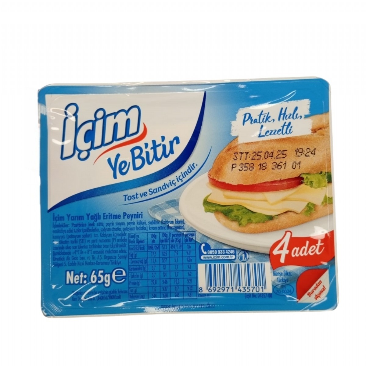 İçim Dilimli Tost Peyniri 65 G