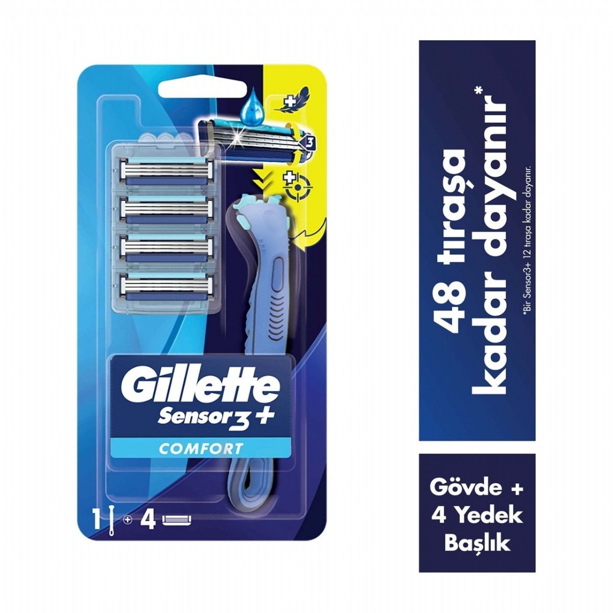 Gillette Sensor3+ Comfort 4'lü Yedek Bıçağı Başlıklı Tıraş Makinesi