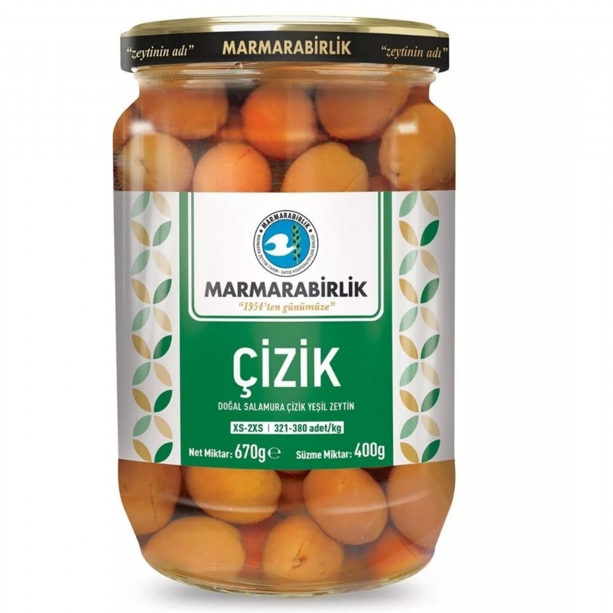 Marmarabirlik Çizik Yeşil Zeytin 400 Gr Cam XS-2XS (321-380)