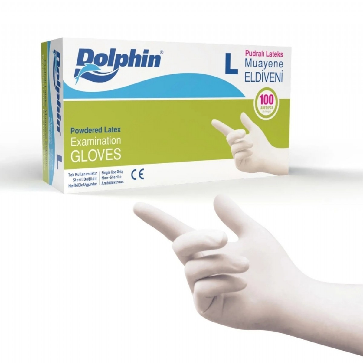 Dolphin Latex Pudralı Eldiven 100'lü L Boy
