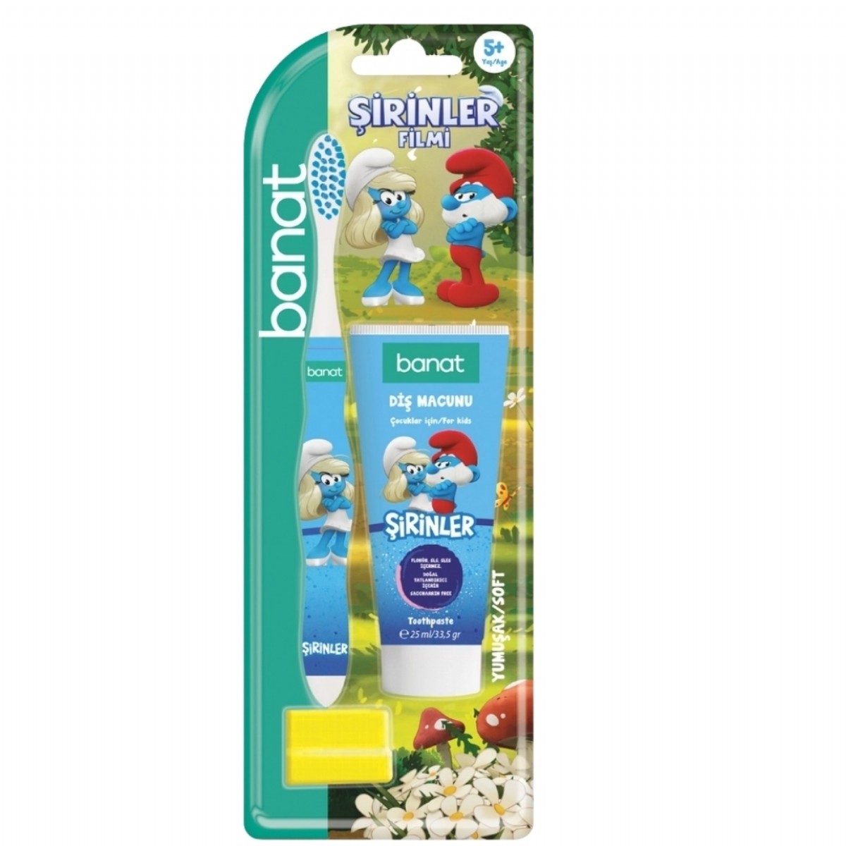 Banat Şirinler Smurfs Lisanslı Ağız Bakım Seti (Diş Macunu 25 ml + Diş Fırçası + Kep)