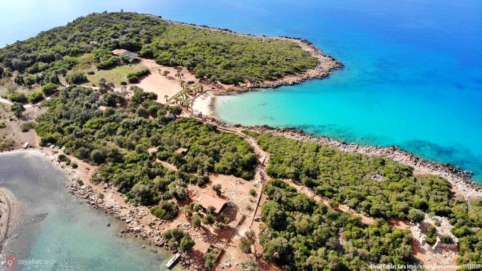 Sedir Adası (Kleopatra Adası), turkuaz koy ve antik kıyılar